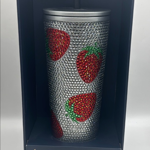 Hydrapeak Sparkling Silver Tumbler with Red Strawberry Accents - Picture 3 of 7